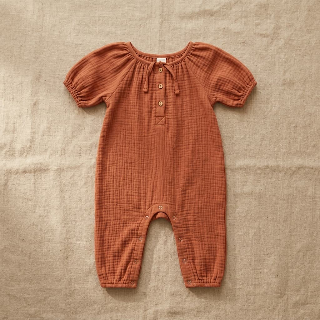 Terracotta Muslin Romper front view