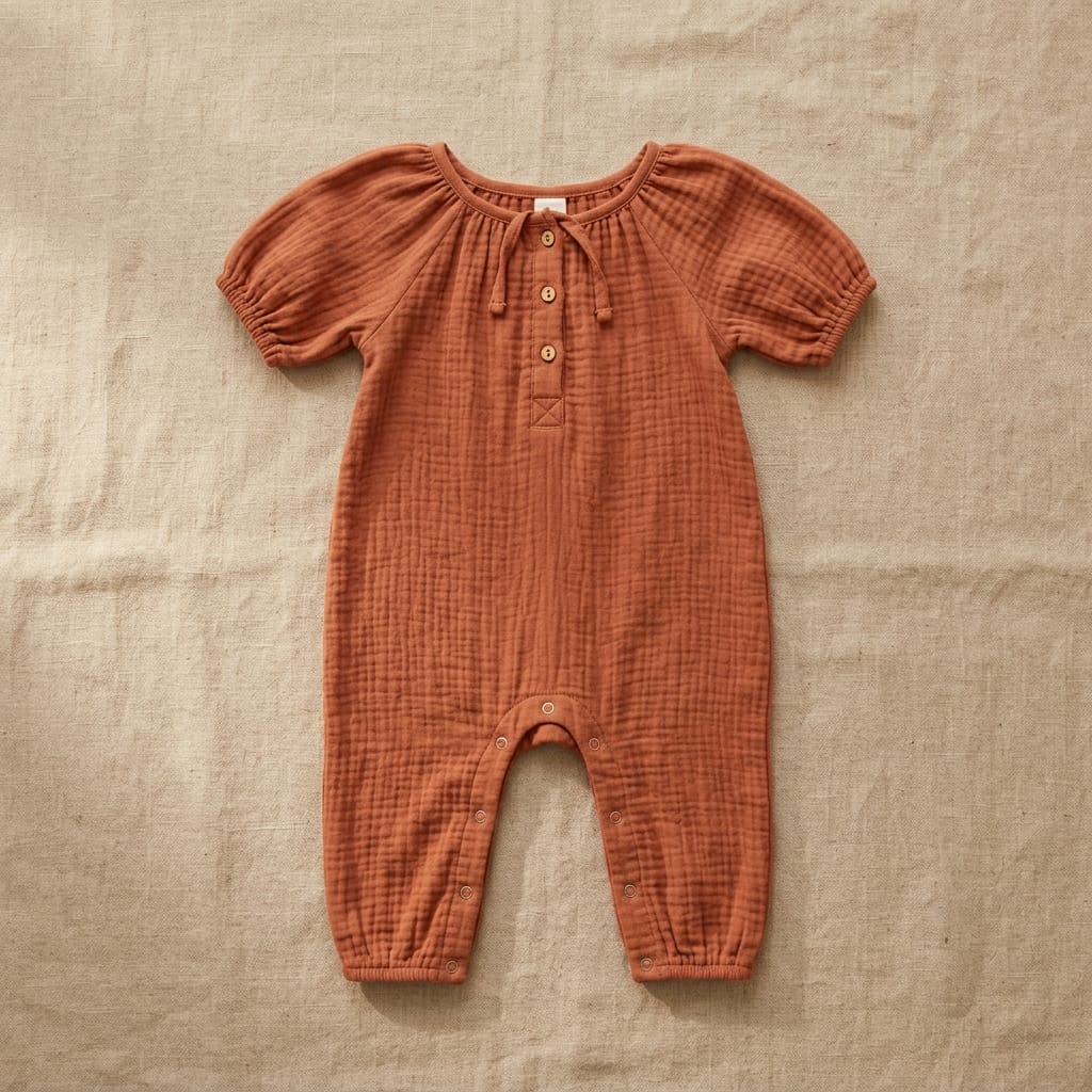 Terracotta Muslin Romper front view