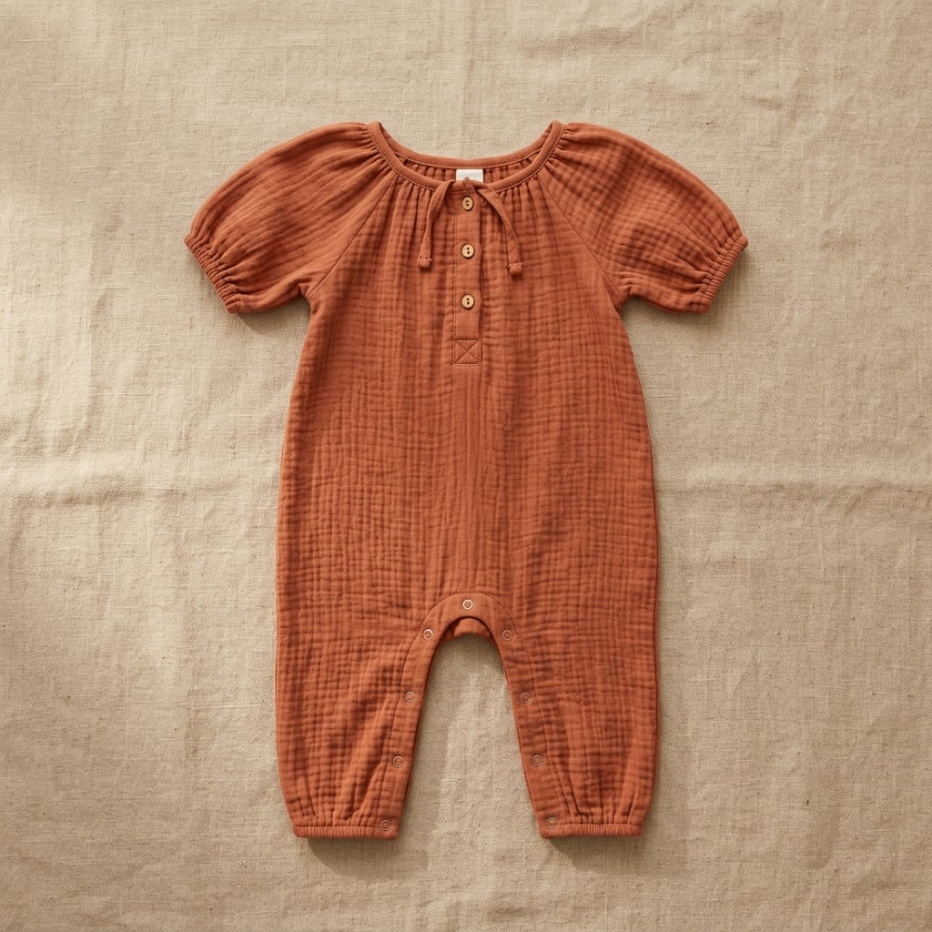Terracotta Muslin Romper front view