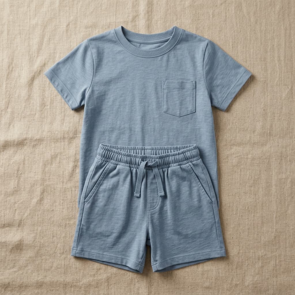 Dusty Blue Shorts Set flat lay