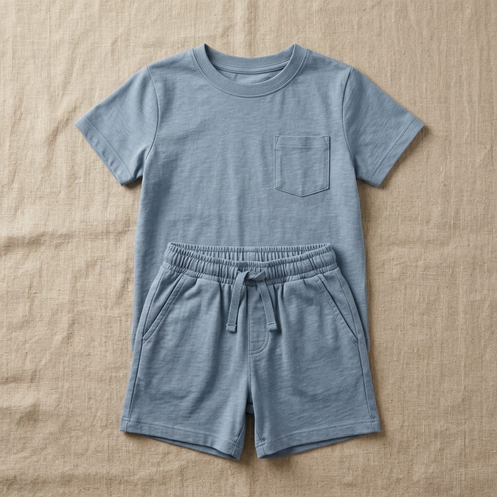 Dusty Blue Shorts Set flat lay