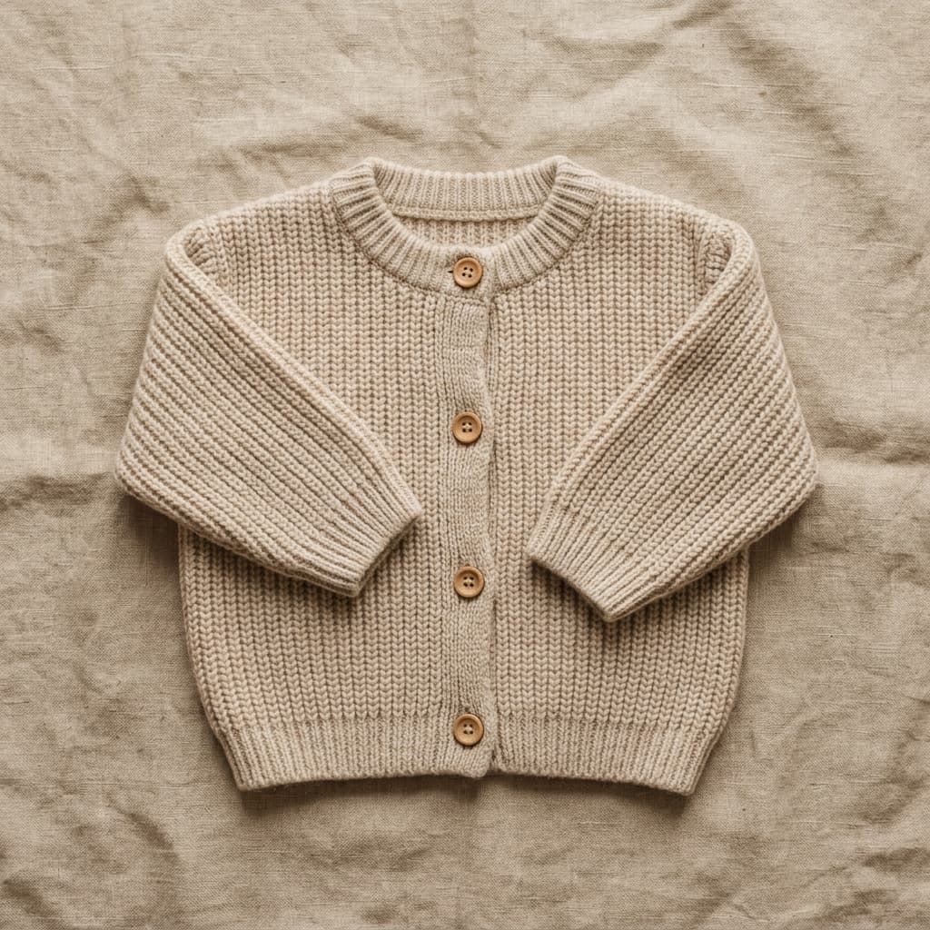 Oatmeal Merino Knit Cardigan front
