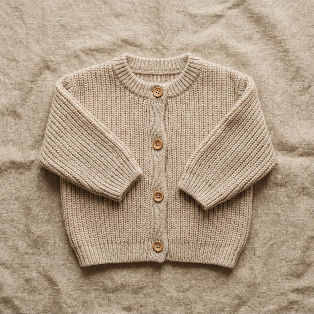 Oatmeal Merino Knit Cardigan front